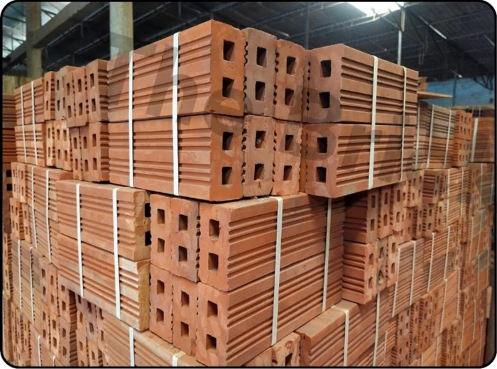Wirecut clay bricks stacked for handling